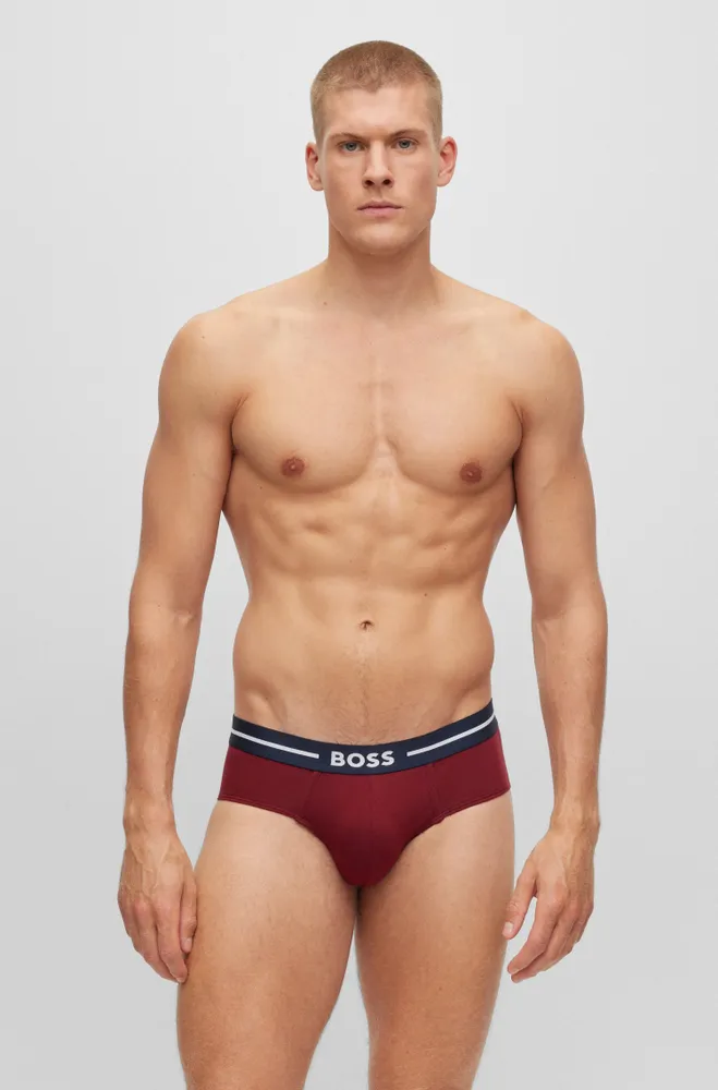 Three-pack of stretch-cotton briefs with logo waistband