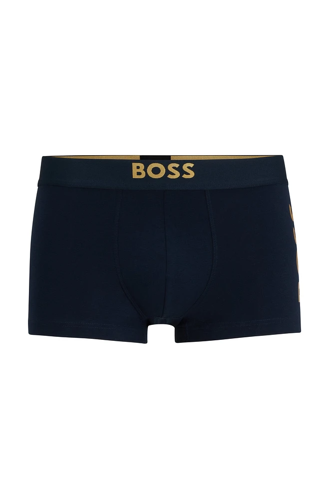 Stretch-cotton trunks with metallic-effect logos