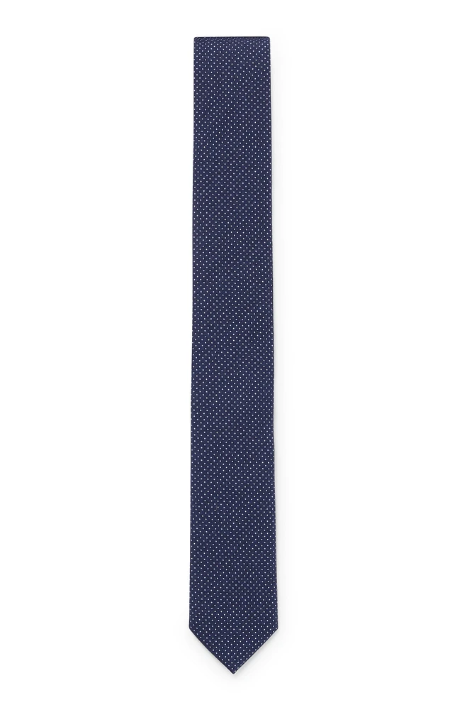 BOSS - Dot-printed tie in cotton and wool - Dark Blue