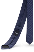 BOSS - Dot-printed tie in cotton and wool - Dark Blue