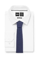 BOSS - Dot-printed tie in cotton and wool - Dark Blue