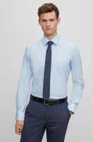 BOSS - Dot-printed tie in cotton and wool - Dark Blue