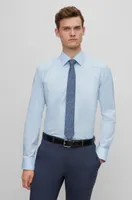 BOSS - Digitally printed tie in cotton and wool - Light Blue