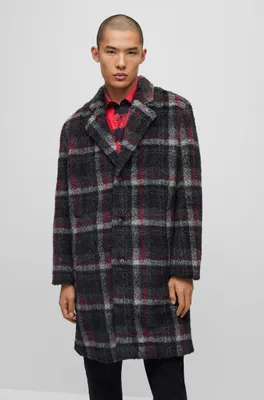 Regular-fit coat checked teddy fabric