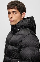 Monogram-jacquard water-repellent padded jacket with hood