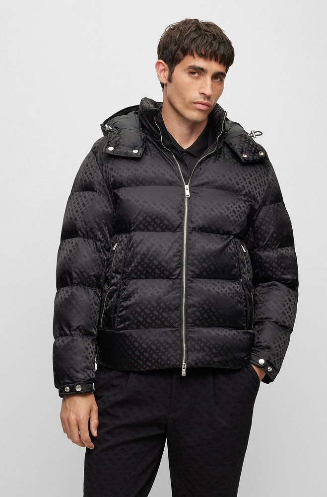 Monogram-jacquard water-repellent padded jacket with hood