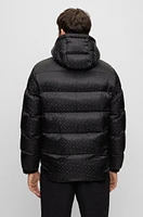 Monogram-jacquard water-repellent padded jacket with hood