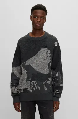 Wool-blend oversize-fit sweater with seasonal jacquard