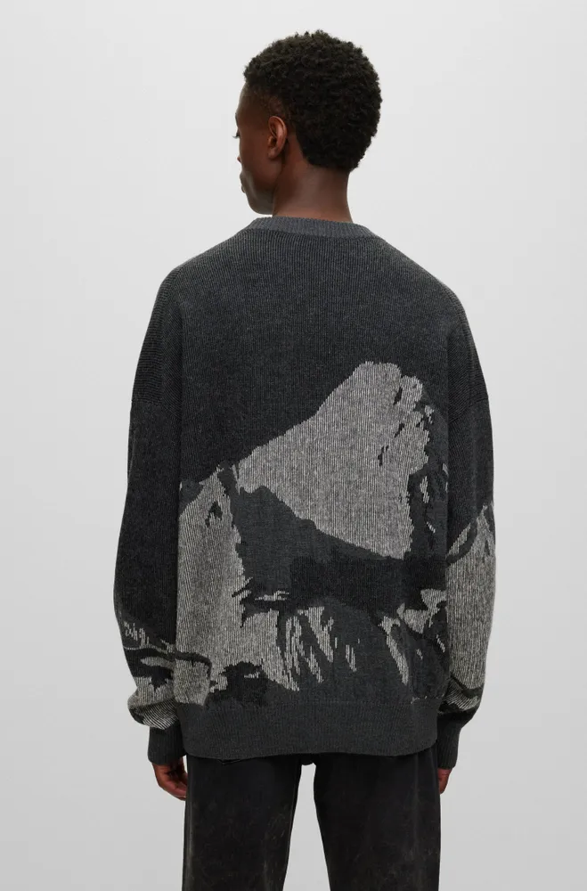 Wool-blend oversize-fit sweater with seasonal jacquard