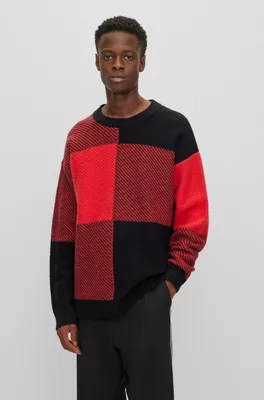 Relaxed-fit sweater with jacquard-woven Vichy check