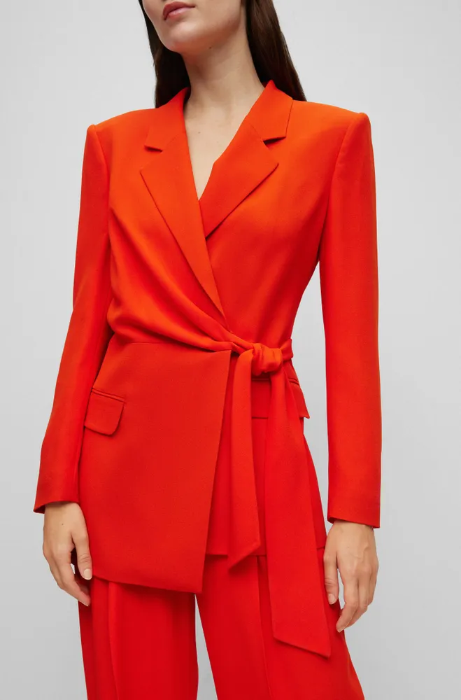 BOSS Regular-fit long-length jacket with belted waist