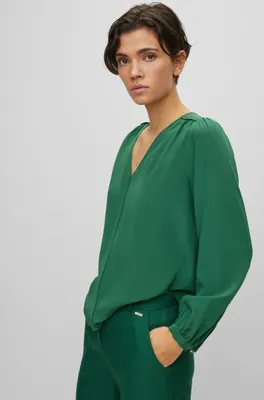 V-neck regular-fit blouse washed silk