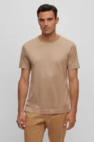 Cotton-silk T-shirt with fineline stripes and double collar