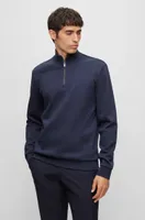 Zip-neck sweatshirt mercerized cotton jacquard