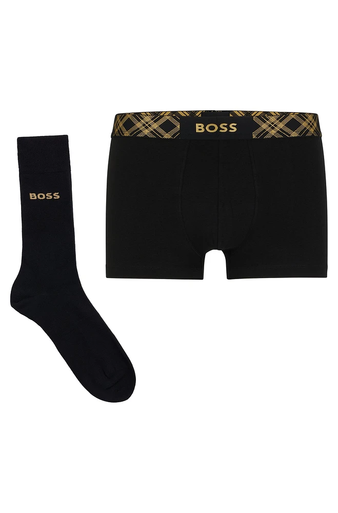 BOSS - Stretch-cotton socks and trunks set with sparkly trims Black