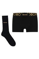 BOSS - Stretch-cotton socks and trunks set with sparkly trims Black