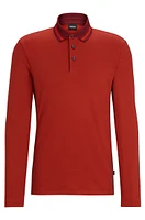 Slim-fit long-sleeved polo shirt with woven pattern