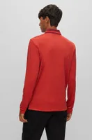 Slim-fit long-sleeved polo shirt with woven pattern