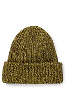 Chunky-knit beanie hat with faux-leather logo plaque