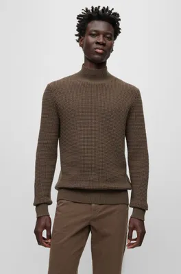 Mock-neck sweater structured cotton and virgin wool