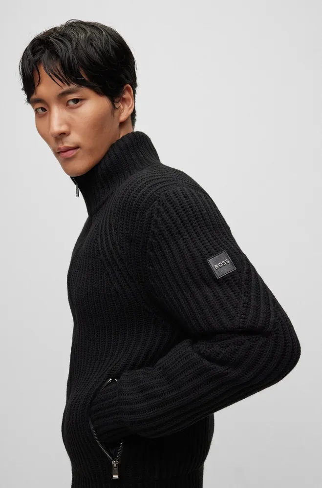 BOSS - Relaxed-fit virgin-wool sweater with polo collar