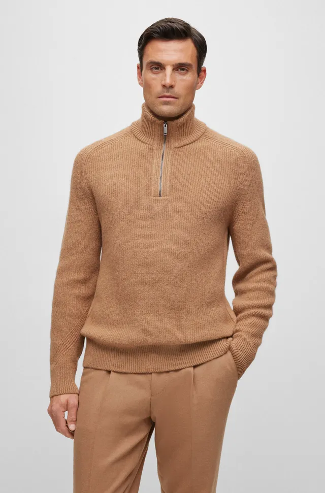 Camel-hair sweater with zip neckline