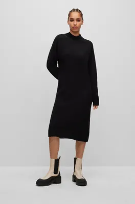 Mock-neck knitted dress with mixed ribbed structures