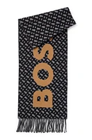 BOSS - Fringed scarf with logo and monograms - Black