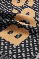 BOSS - Fringed scarf with logo and monograms - Black