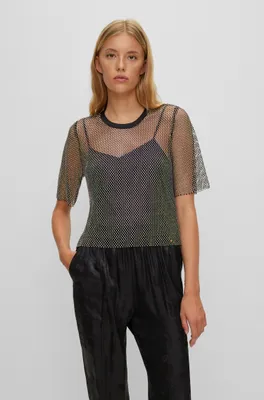 Regular-fit blouse sparkling mesh with crystal details