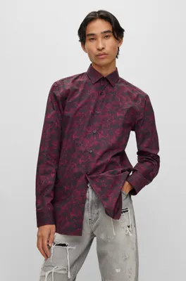 Slim-fit shirt floral-print cotton canvas