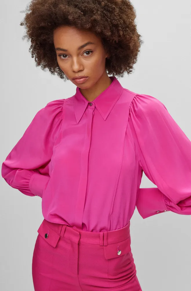 Regular-fit blouse washed silk with concealed packet
