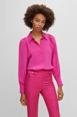 Regular-fit blouse washed silk with concealed packet