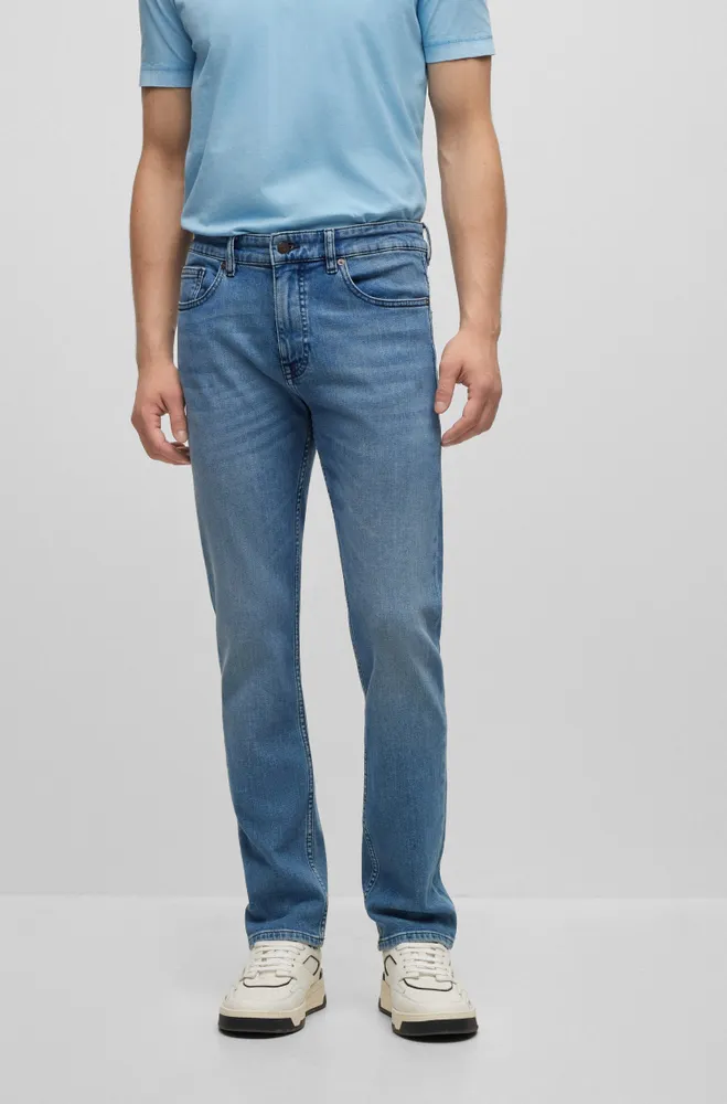 BOSS - Tapered-fit jeans in blue comfort-stretch denim