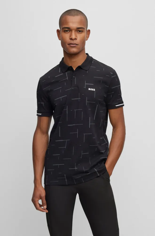 BOSS - Cotton-jersey polo shirt with jacquard collar