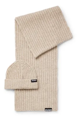 Logo-trimmed ribbed beanie hat and scarf gift set