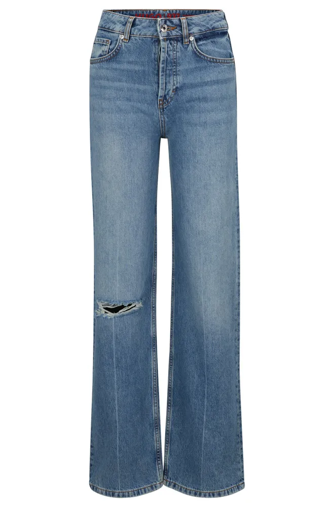 HUGO Wide-leg relaxed-fit jeans blue rigid denim