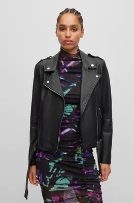 Regular-fit leather jacket with asymmetric zip