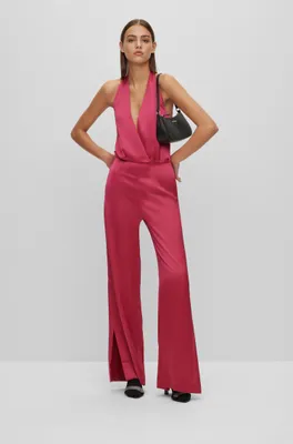 Halterneck jumpsuit satin with rear tie