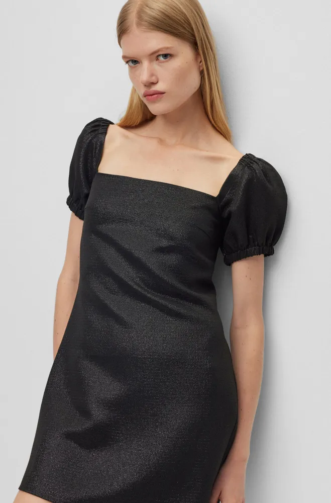 Square-neck dress glitter-effect fabric