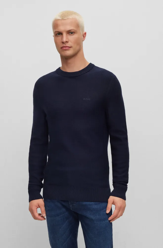 Wool-blend sweater with embroidered logo regular fit