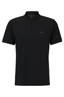 Zip-neck slim-fit polo shirt with decorative reflective print