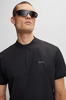 Zip-neck slim-fit polo shirt with decorative reflective print