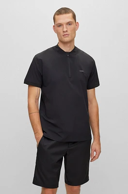 Zip-neck slim-fit polo shirt with decorative reflective print