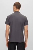 Zip-neck slim-fit polo shirt with decorative reflective print