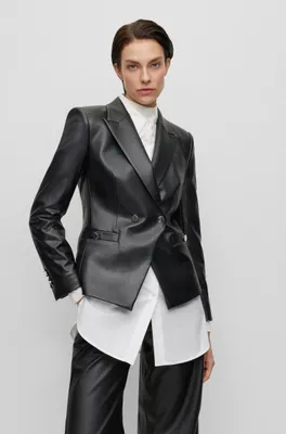 Regular-fit jacket faux leather with peak lapels