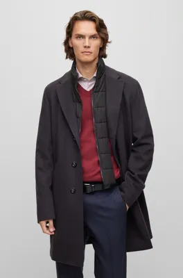 Wool-blend coat with zip-up inner