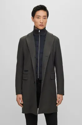 Water-repellent wool-blend coat with zip-up inner