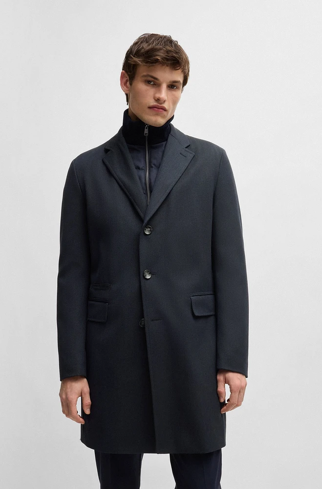 Water-repellent wool-blend coat with zip-up inner