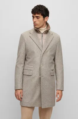 Slim-fit coat wool blend with zip-up inner